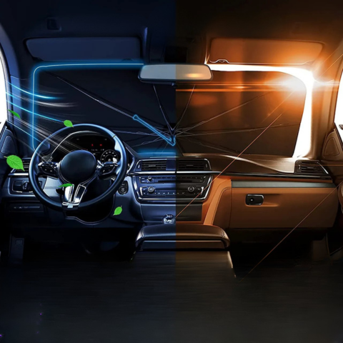 מגן שמש קומפקטי לחלון קדמי – התקנה מהירה ויעילה