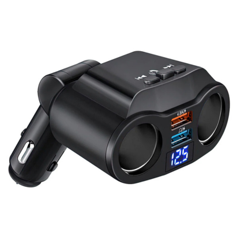 Adaptor pentru brichetă de țigară auto - Port USB dublu și afișaj digital