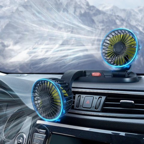Ventilateur Auto À Double Tête — Alimentation USB Ou Allume-Cigare