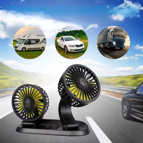 Ventilateur Auto À Double Tête — Alimentation USB Ou Allume-Cigare