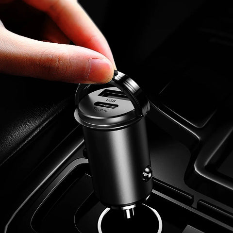 Cargador de Coche Compacto – Doble Puerto USB y Rápido 